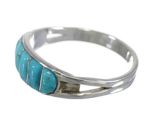 Southwest Turquoise Inlay And Silver Ring Size 8-1/4 YX68821